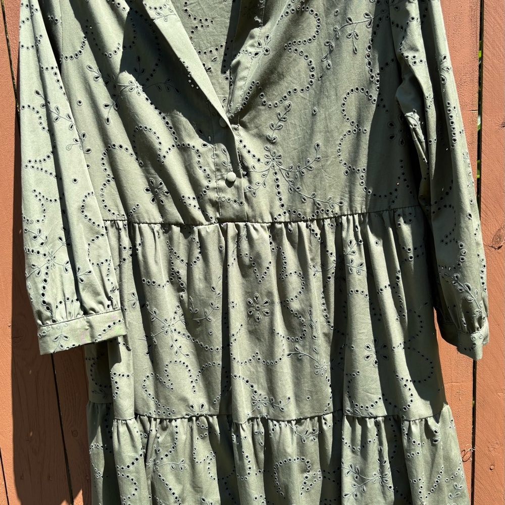 Zara Olive Eyelet Button-Up Blouse